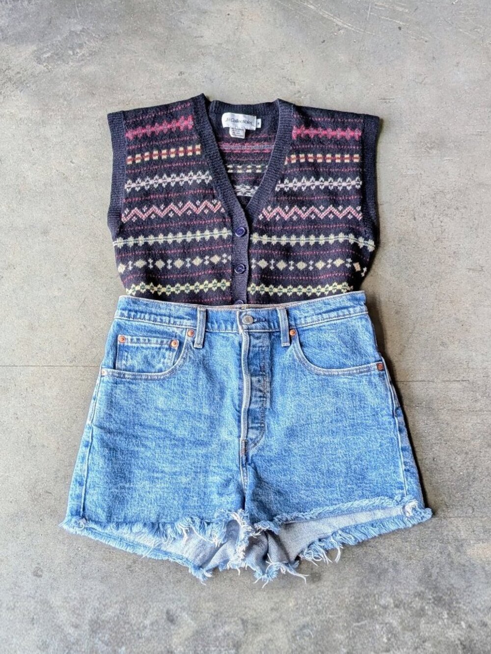 Vintage Eclectic Grandpa Navy Striped V-Neck Wool Sweater Vest medium